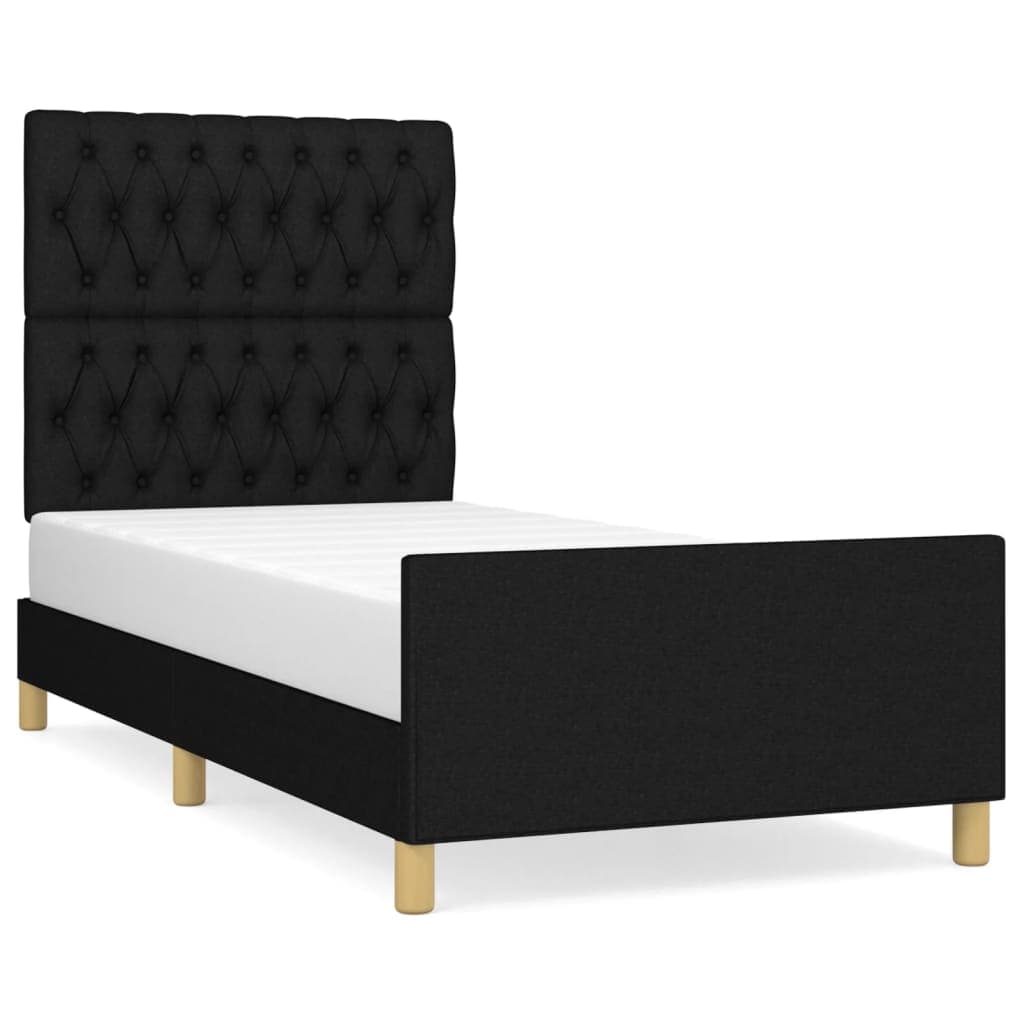 vidaXL Estrutura de Cama com Cabeceira Tecido 90x190 cm Preto - 1861612713