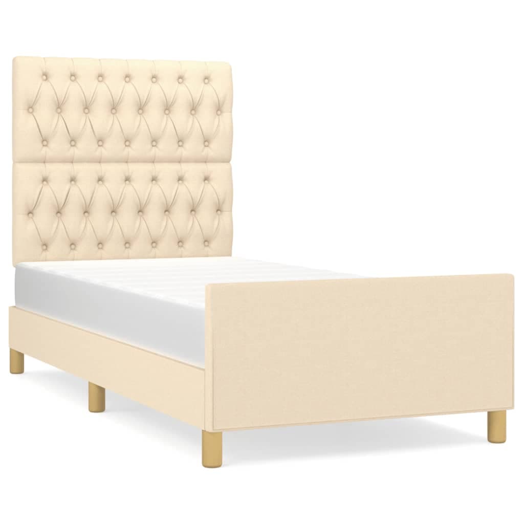 vidaXL Estrutura de cama sem colchão 90x190 cm tecido creme