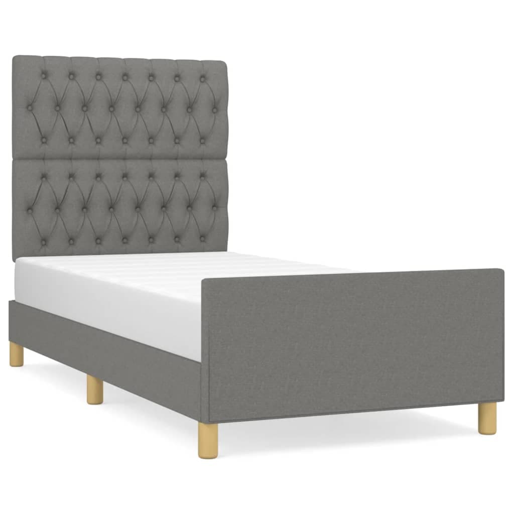 vidaXL Estrutura de cama sem colchão 90x200 cm tecido cinzento-escuro