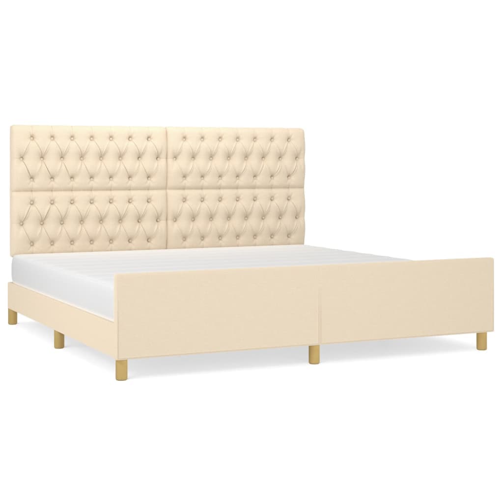 Estrutura de Cama com Cabeceira 200x200 cm Tecido Cor Creme - 3125329