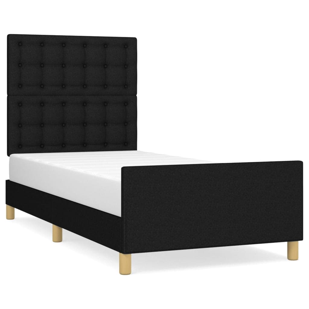 vidaXL Estrutura de Cama com Cabeceira Tecido Preto 100x200 cm - 3553105109