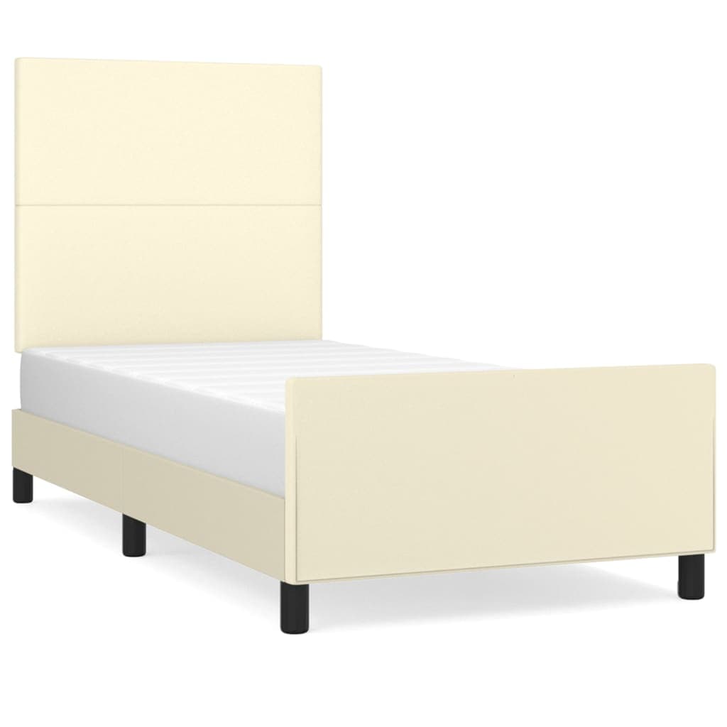 Estrutura de Cama com Cabeceira Couro Artificial 90x200 cm Creme - 3125429