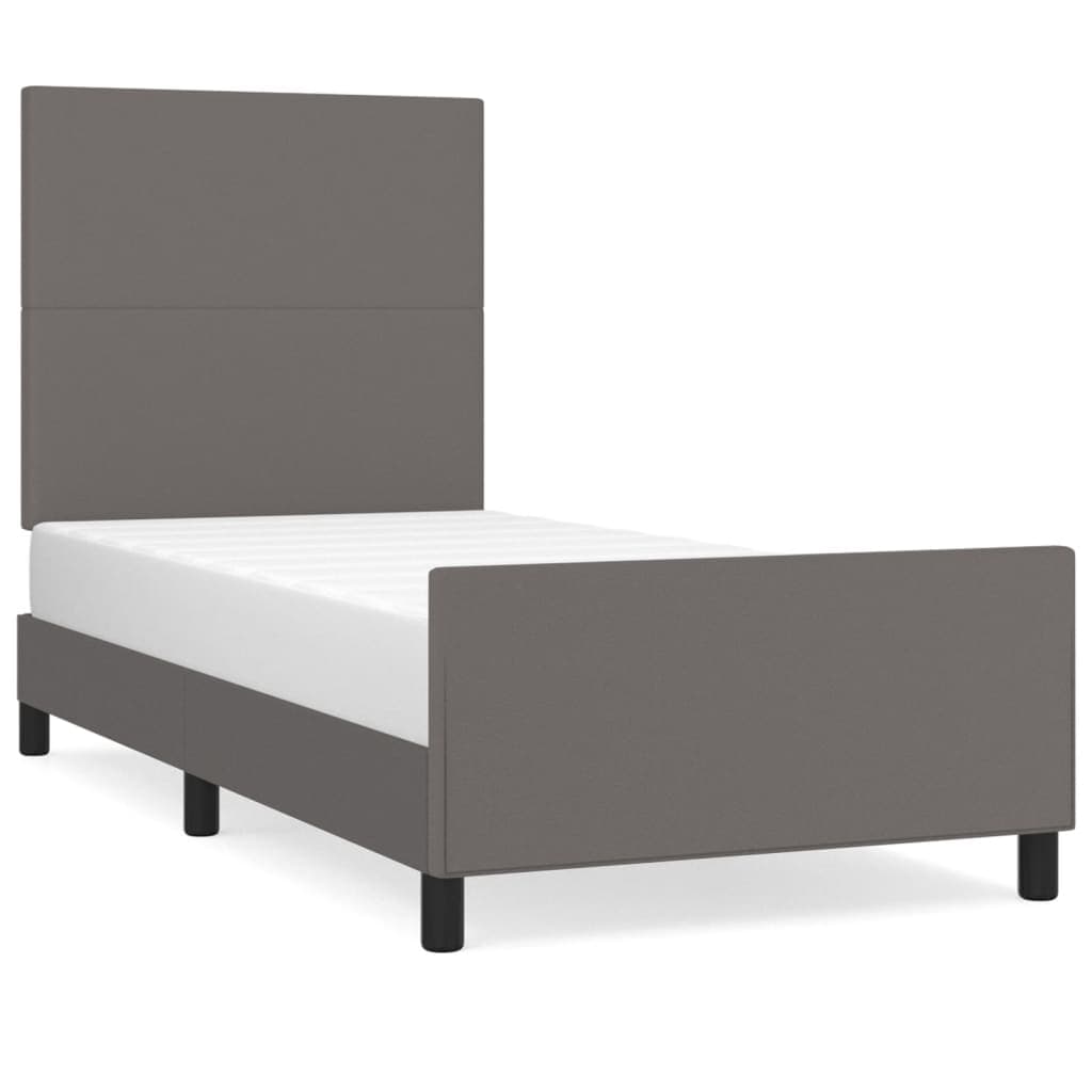 vidaXL Estrutura cama c/ cabeceira 90x200 cm couro artificial cinzento