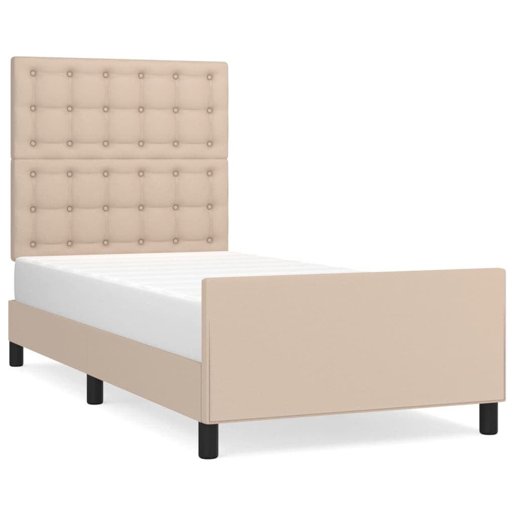 vidaXL Estrutura Cama Cabeceira 90x200 cm Couro Artificial Cappuccino - 2851345626