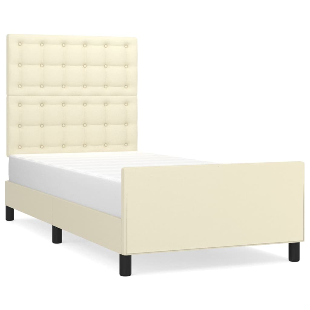 vidaXL Estrutura de cama c/ cabeceira couro artificial 100x200cm creme