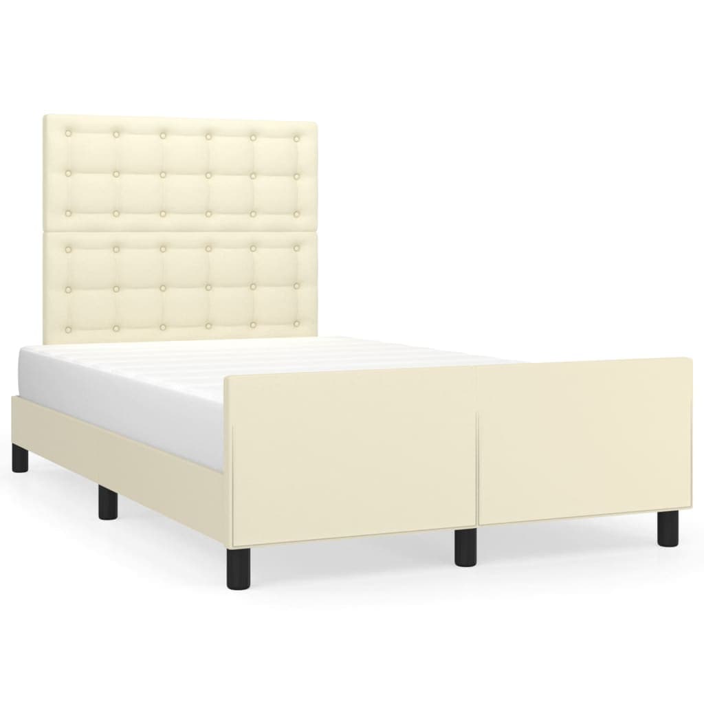 Estrutura de Cama com Cabeceira Couro Artificial 120x200cm Creme - 3125563
