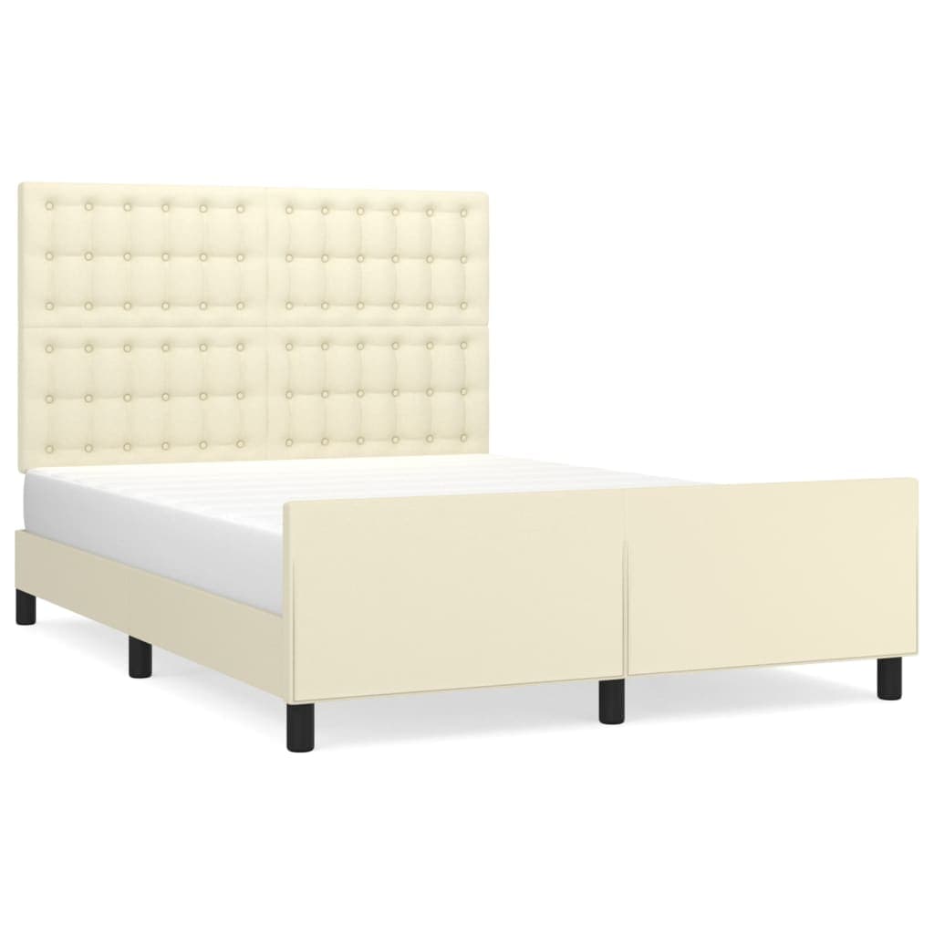 vidaXL Estrutura de cama c/ cabeceira couro artificial 140x190cm creme