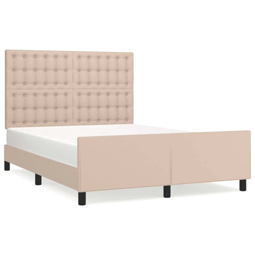 vidaXL Estrutura Cama com Cabeceira Couro Artificial 140x190 cm Cappuccino - 1923208045