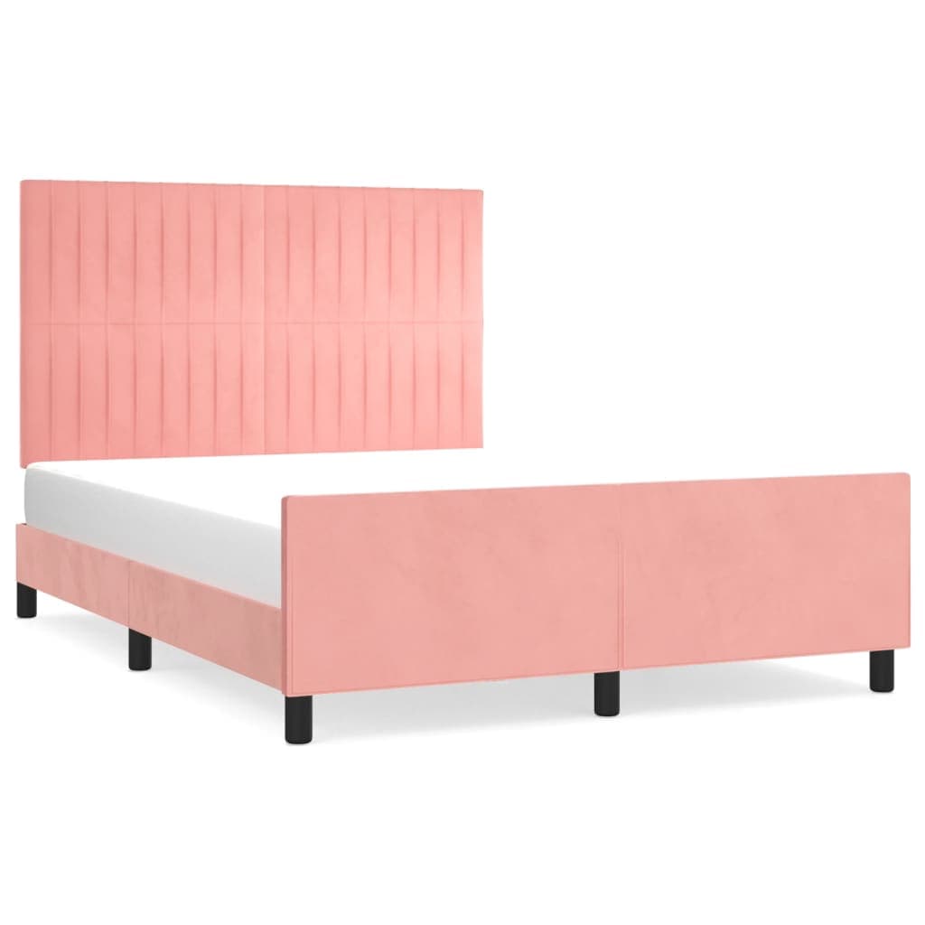 vidaXL Estrutura de Cama com Cabeceira 140x190 cm Veludo Rosa - 2595006752