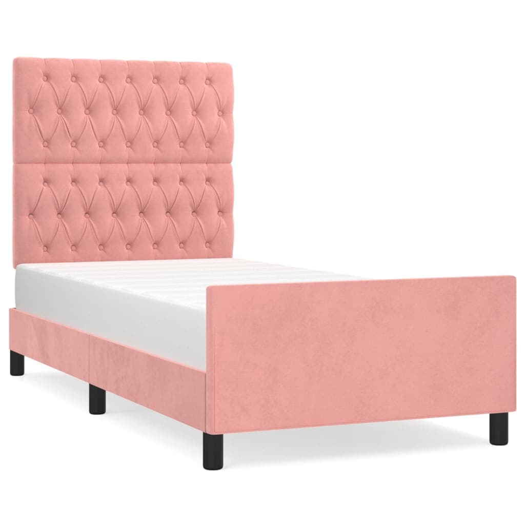 vidaXL Estrutura de Cama com Cabeceira 90x200 cm Veludo Rosa - 2680524790
