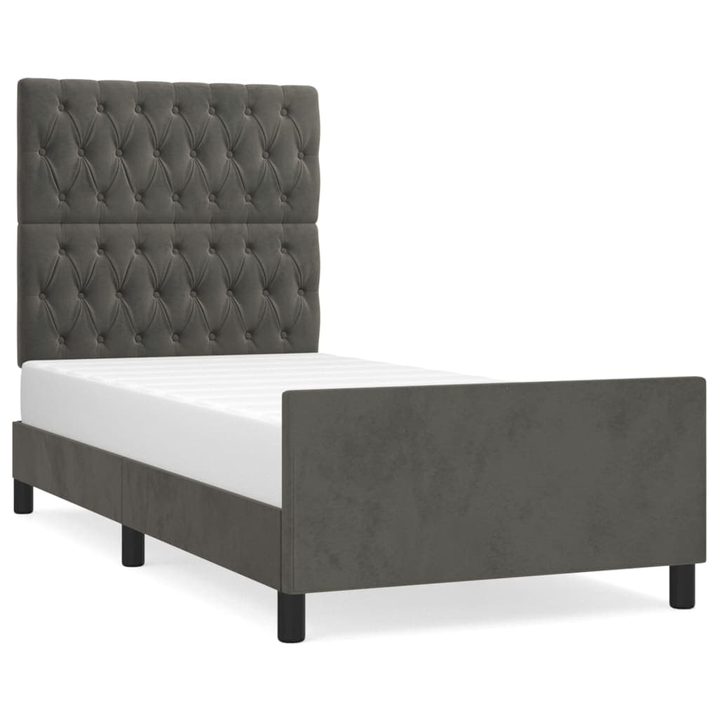 vidaXL Estrutura de cama sem colchão 100x200 cm veludo cinzento-escuro