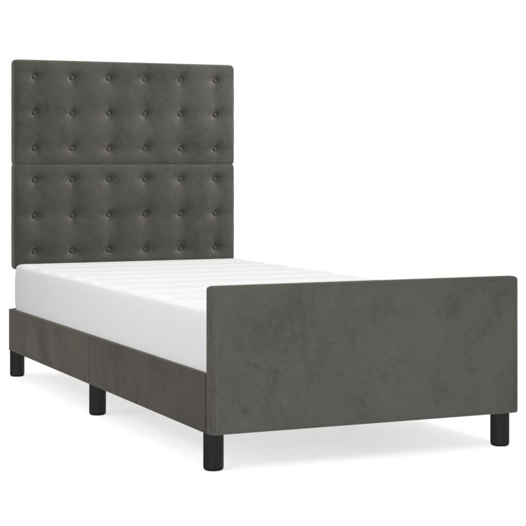 vidaXL Estrutura de Cama com Cabeceira 90x190 cm Veludo Cinzento-escuro - 2075863561