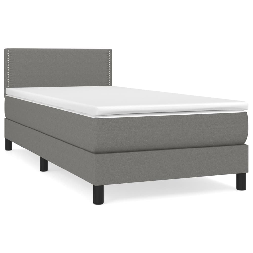 vidaXL Cama com molas/colchão 100x200 cm tecido cinza-escuro