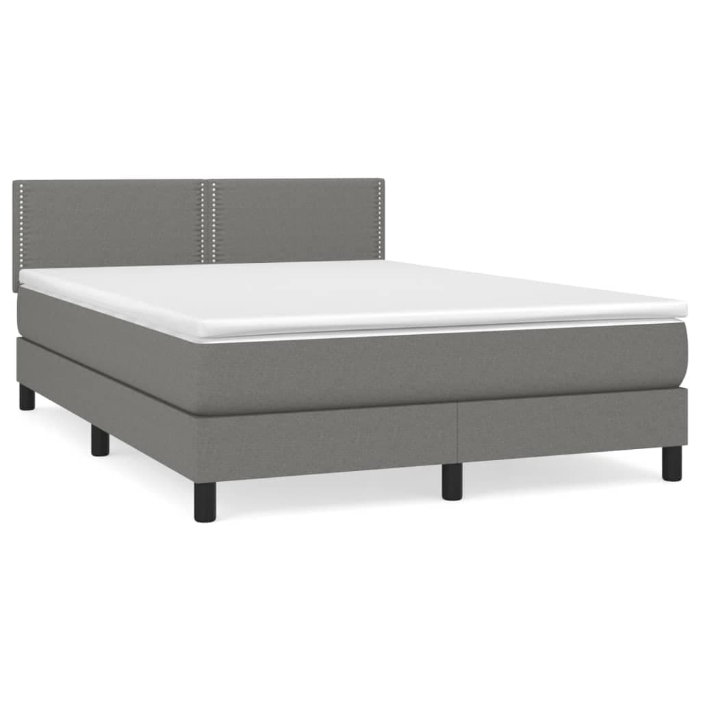 vidaXL Cama com Molas/colchão 140x200 cm Tecido Cinzento-escuro - 3973600543