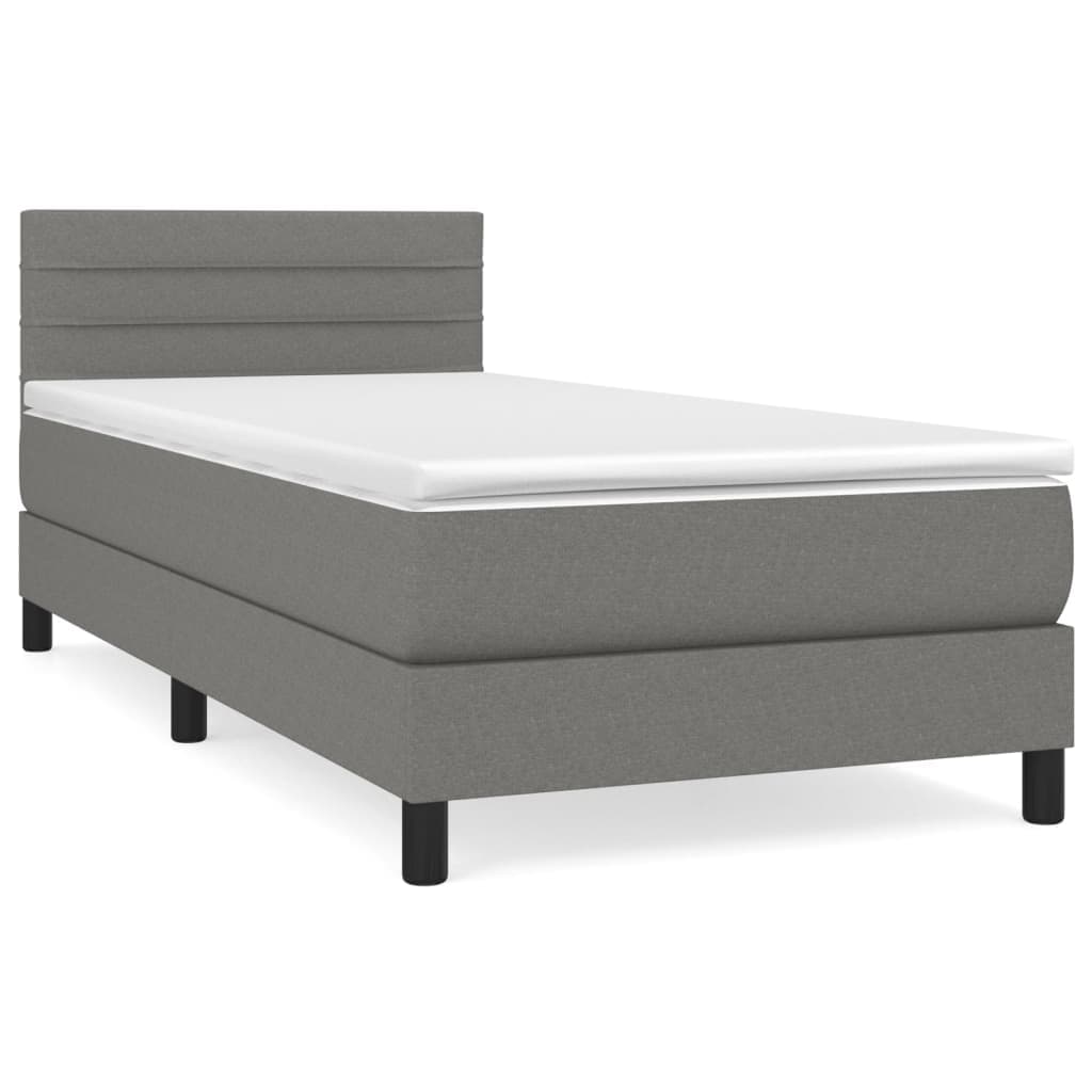 vidaXL Cama com molas/colchão 90x200 cm tecido cinzento-escuro