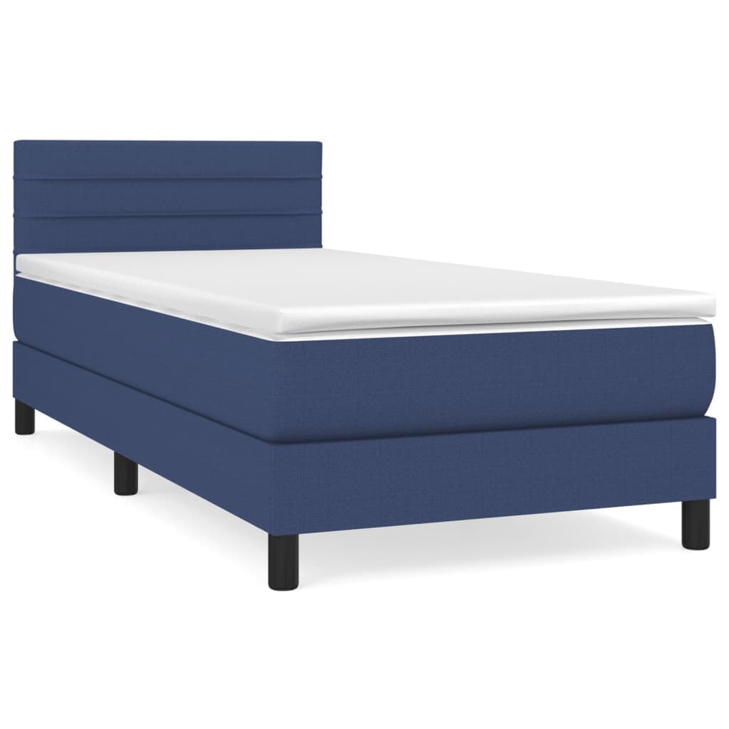 vidaXL Cama com molas/colchão 100x200 cm tecido azul