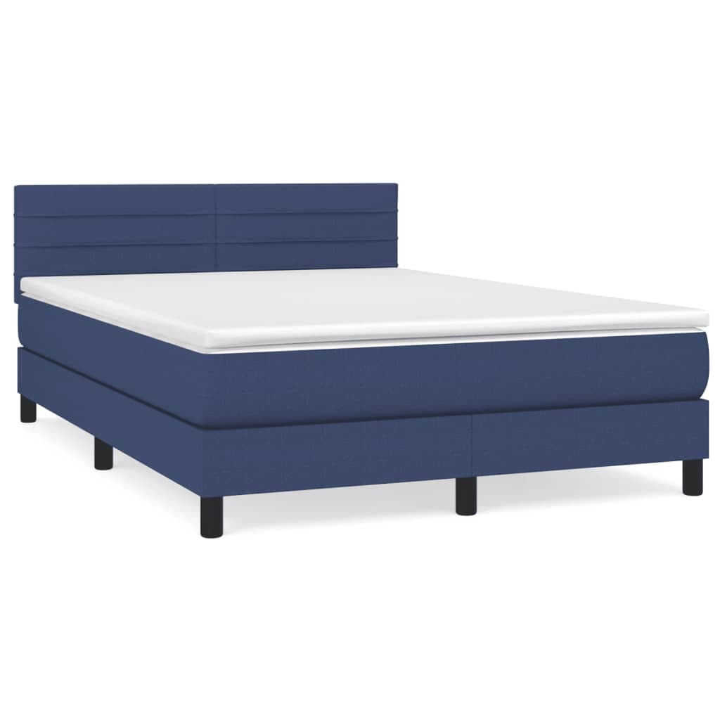 vidaXL Cama com molas/colchão 140x200 cm tecido azul