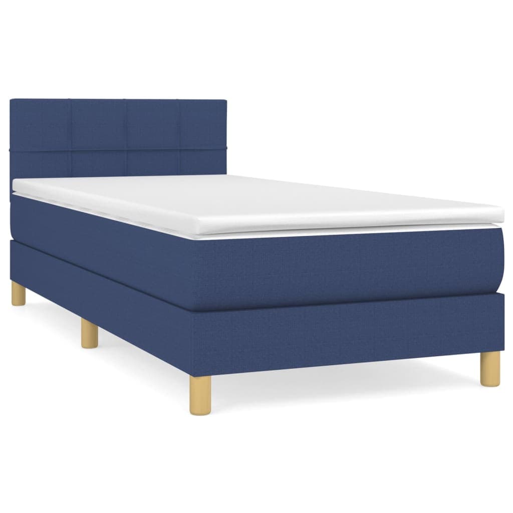 vidaXL Cama com molas/colchão 90x200 cm tecido azul