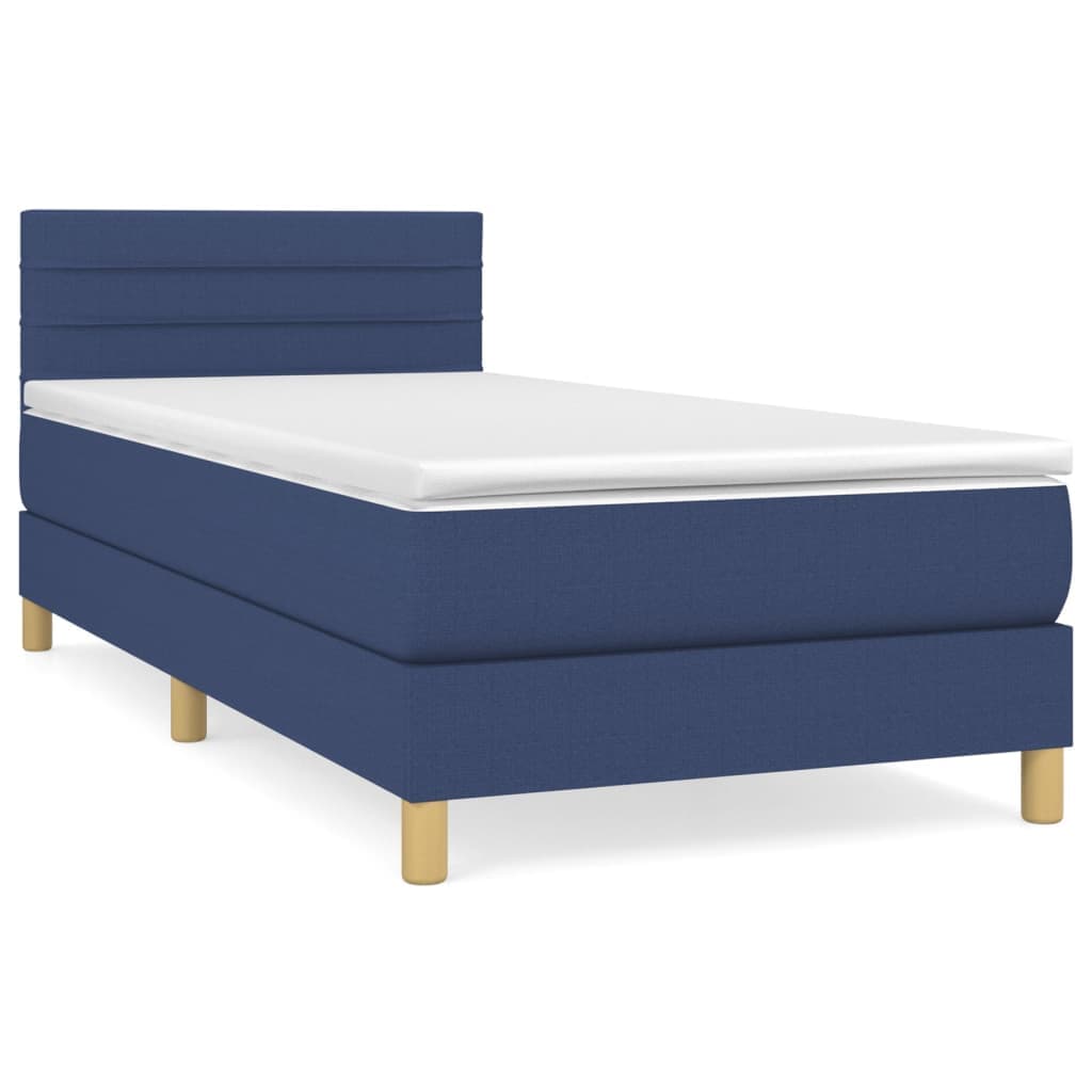 vidaXL Cama com molas/colchão 100x200 cm tecido azul