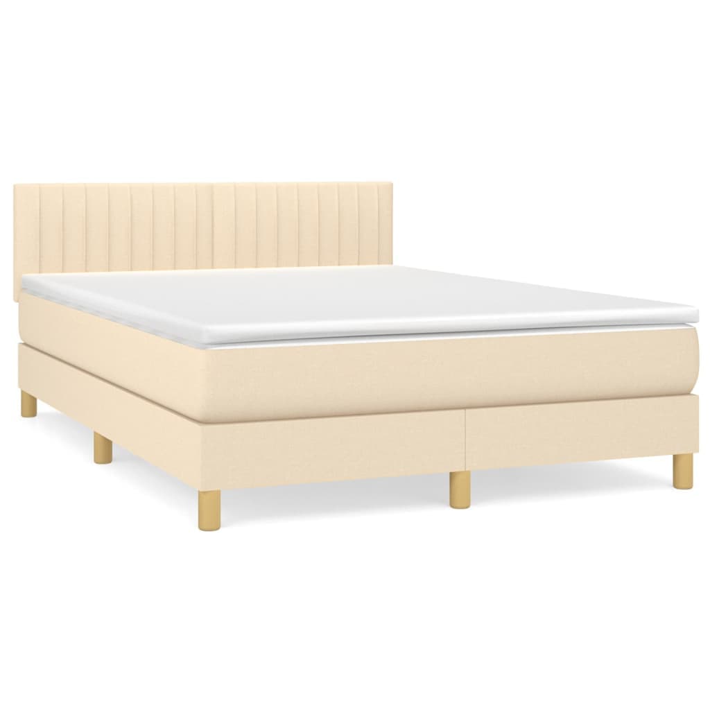 vidaXL Cama com molas/colchão 140x190 cm tecido cor creme
