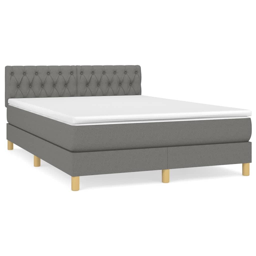 vidaXL Cama com Molas/colchão 140x190 cm Tecido Cinzento-escuro - 517948930
