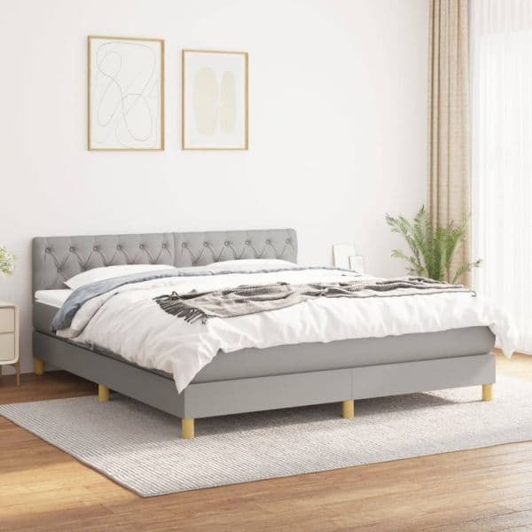 vidaXL Cama com Molas/colchão 160x200 cm Tecido Cinzento-claro - 1167647054