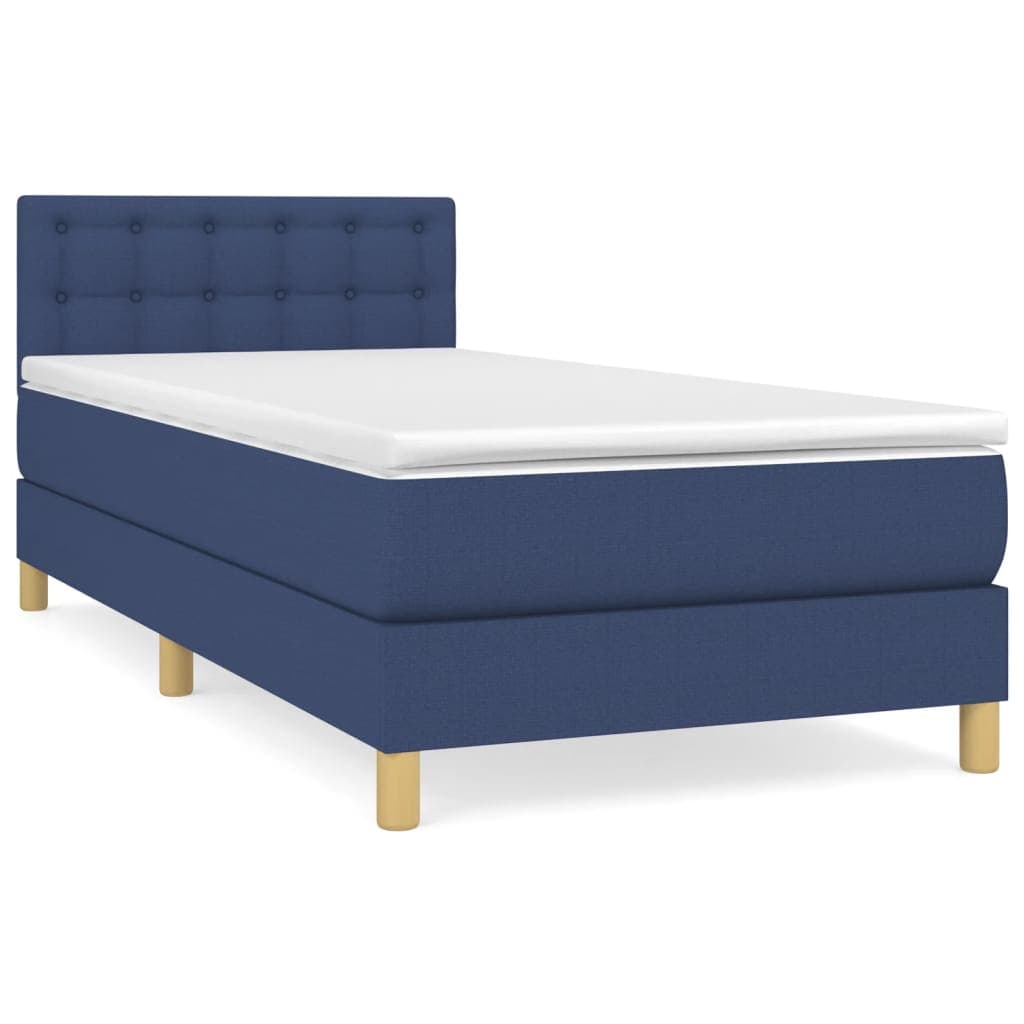 vidaXL Cama com molas/colchão 90x200 cm tecido azul