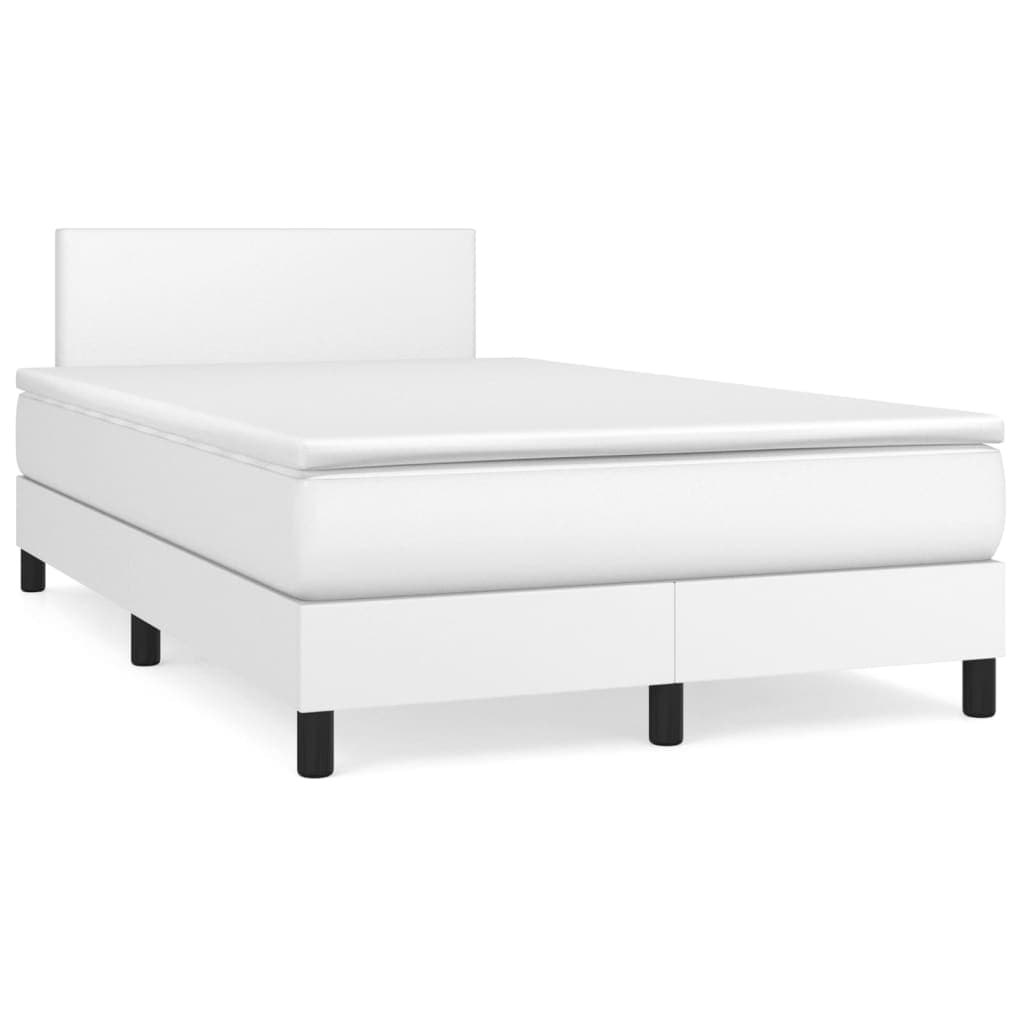 vidaXL Cama com molas/colchão 120x200 cm couro artificial branco