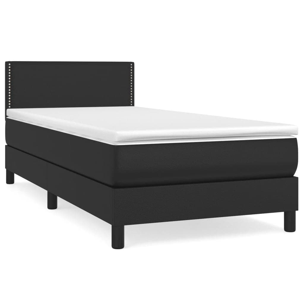 vidaXL Cama com molas/colchão 100x200 cm couro artificial preto
