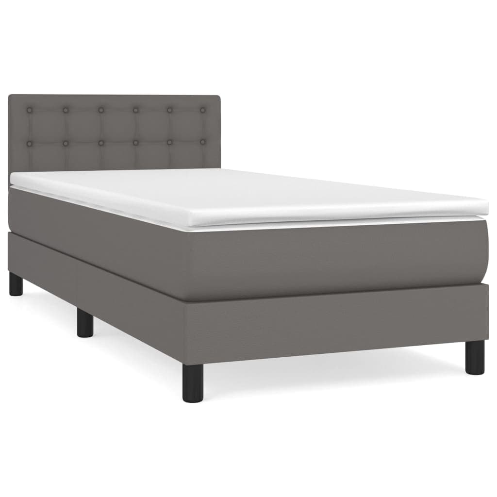 vidaXL Cama com molas/colchão 90x190 cm couro artificial cinzento