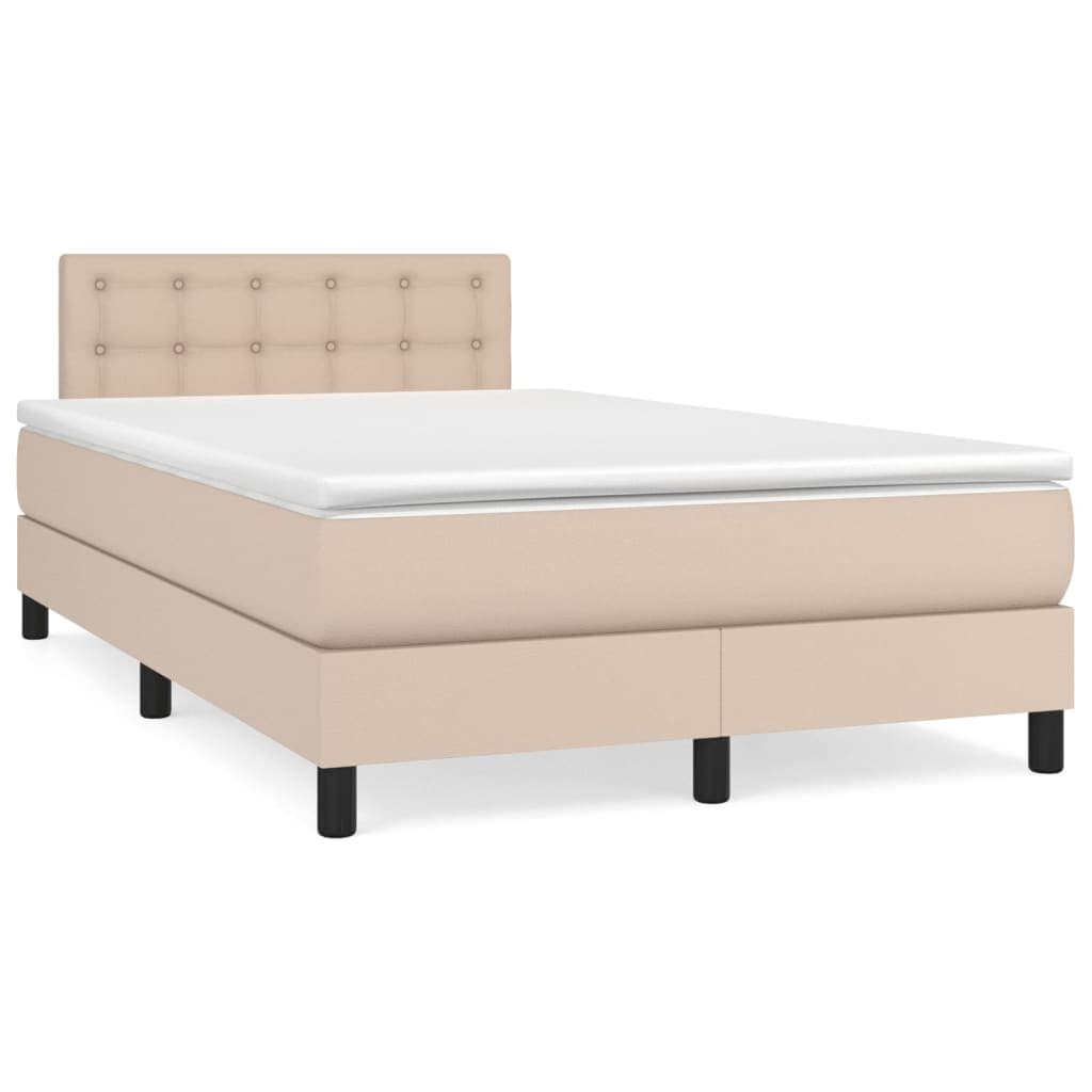 vidaXL Cama com Molas/colchão 120x200 cm Couro Artificial Cappuccino - 3271907294
