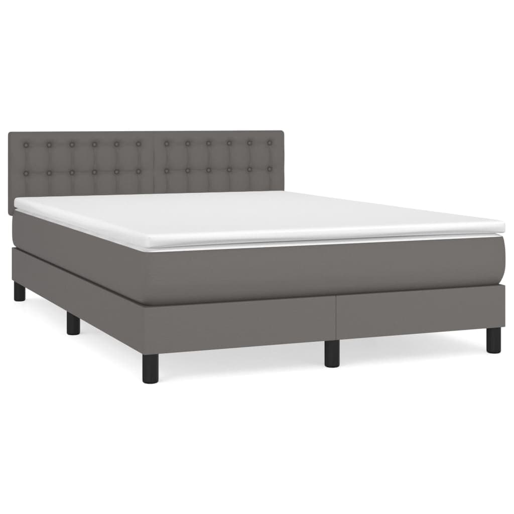 vidaXL Cama com Molas/colchão 140x200 cm Couro Artificial Cinzento - 2670670987