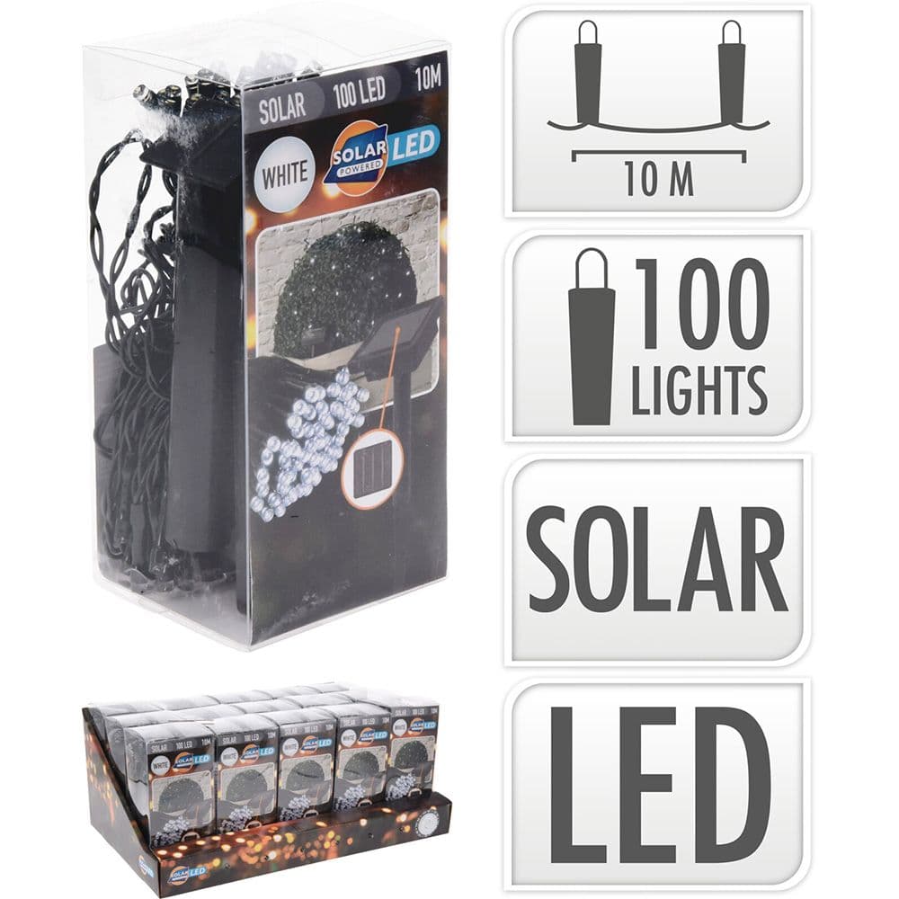 GRINALDA LED, BRANCO QUENTE, 100 LEDS, SOLAR, 12M.