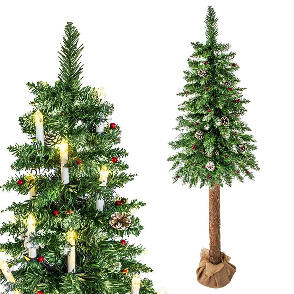Árvore de Natal artificial 220 cm com tronco natural e neve