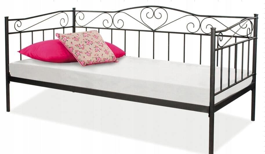 Cama metálica 90 x 200 cm preta com estrado