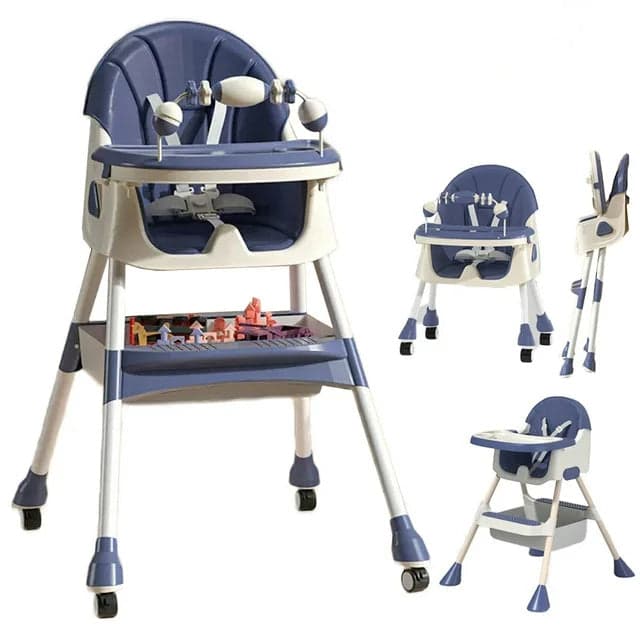 Cadeira evolutiva infantil dobrável com conjunto brincar azul