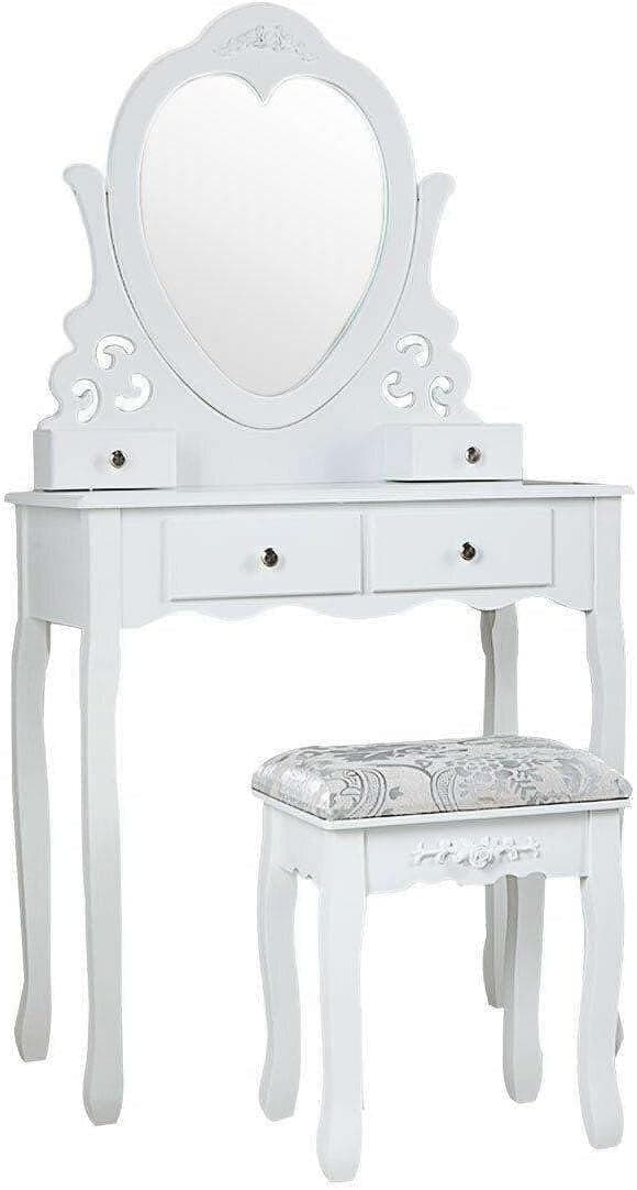 Toucador com espelho coração e banco 74x40x143 cm branco