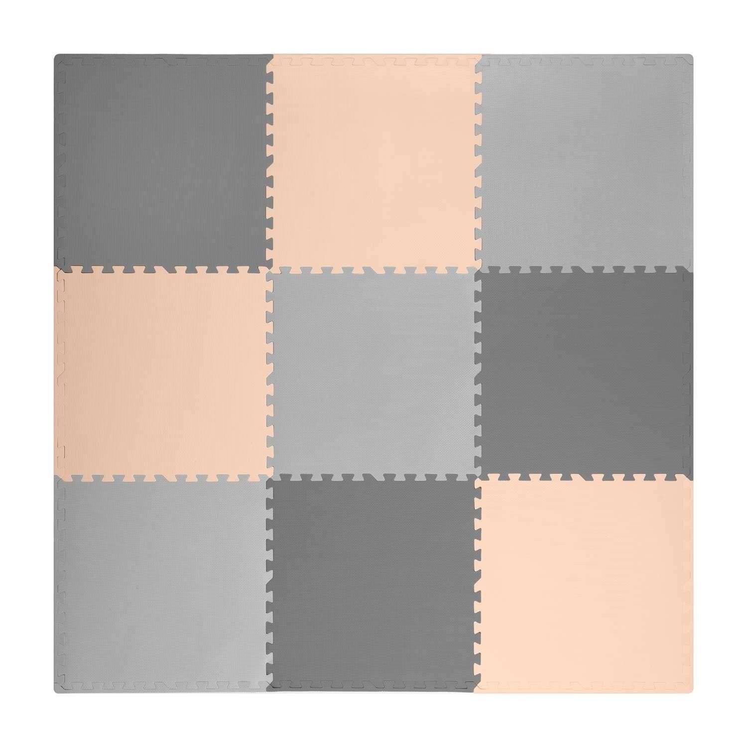 Tapete puzzle para bebé em espuma 180 x 180 cm cinza e pêssego