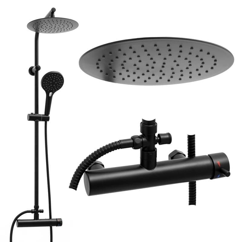 Conjunto de duche com misturadora e chuveiro de chuva preto