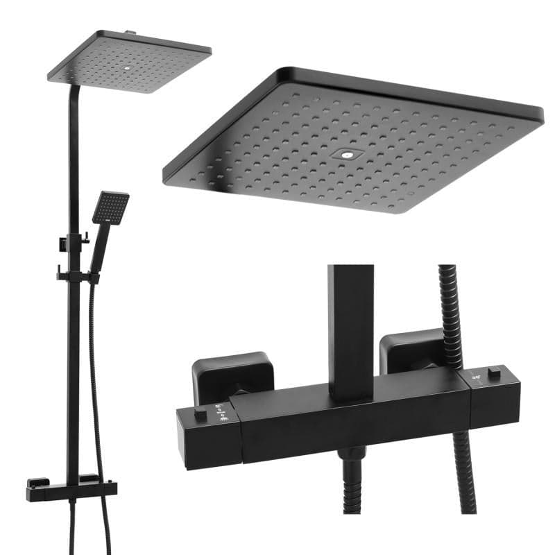 Sistema de duche termostático com chuveiro 30 cm preto