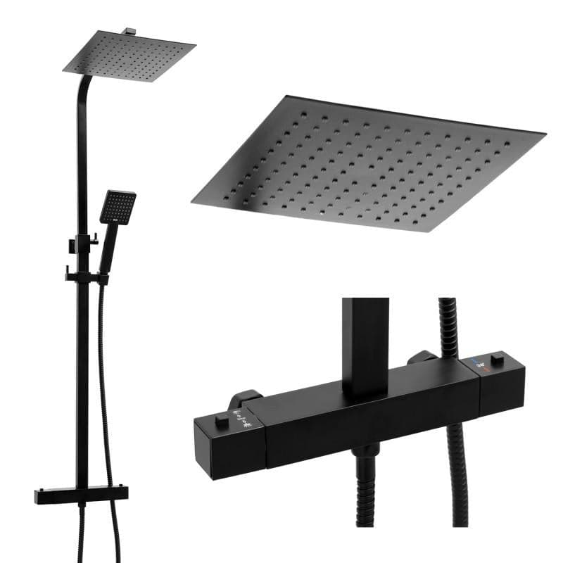 Sistema de duche termostático com chuveiro 25 cm preto