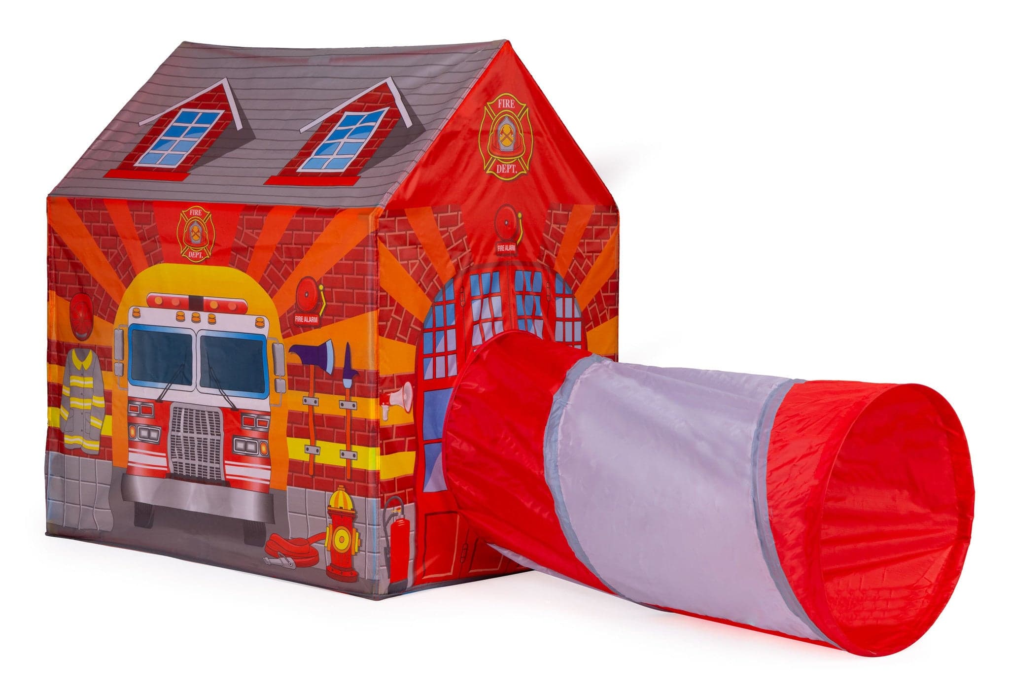 Tenda infantil com túnel 190 x 73 x 102 cm carro de bombeiros vermelha