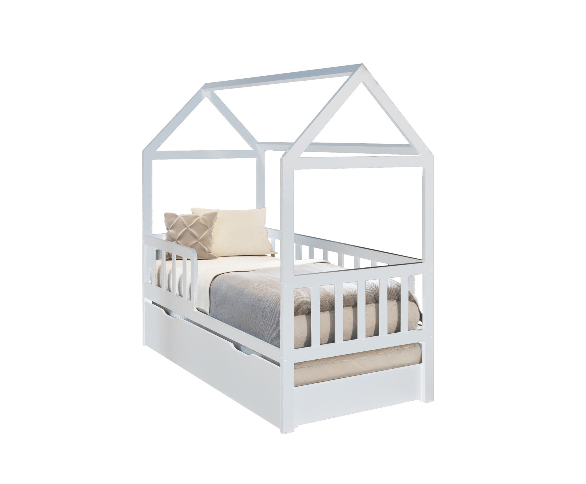 Cama infantil tipo casa 160 x 80 cm com gaveta e cama extra branca