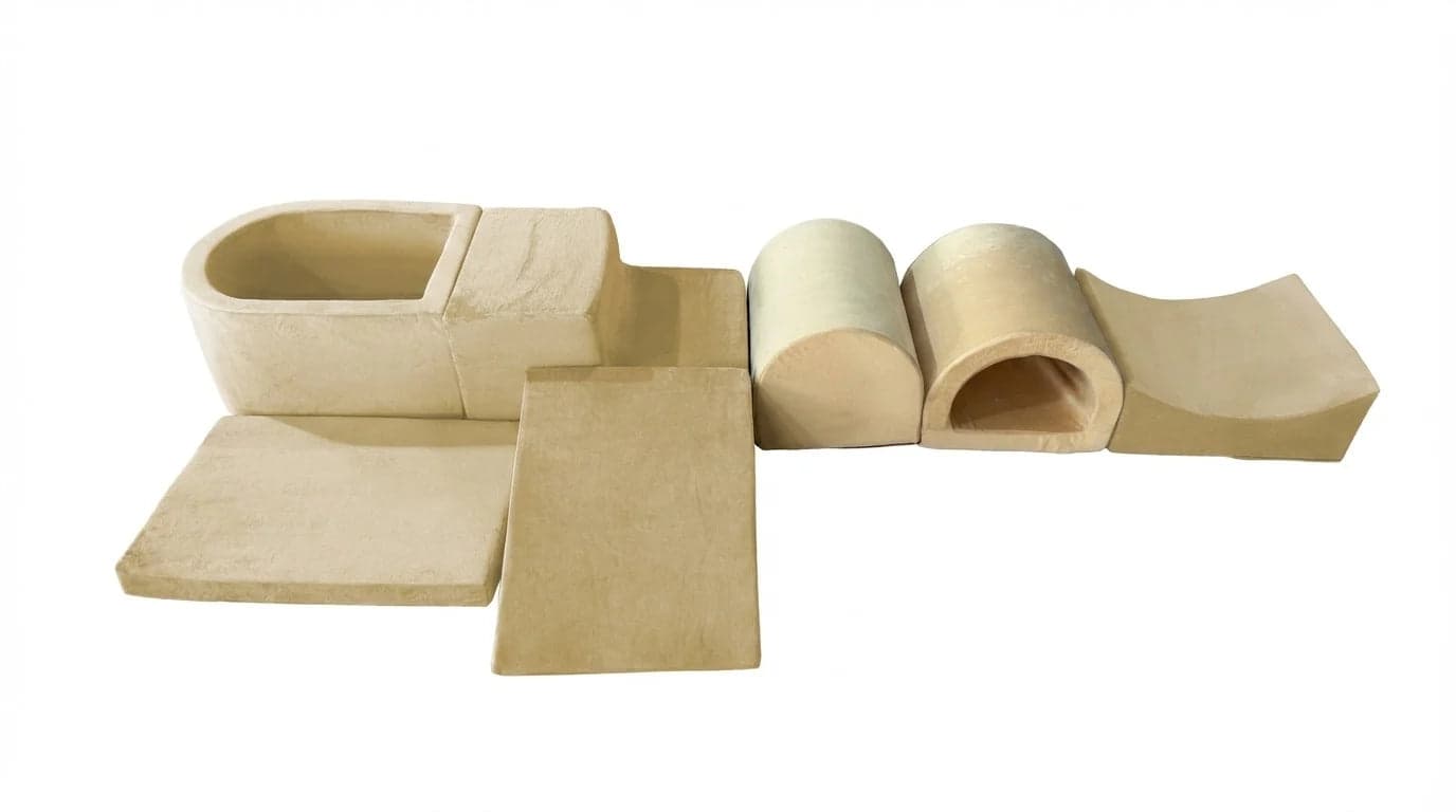 Conjunto de brinquedos em espuma 7 peças com piscina de bolas bege