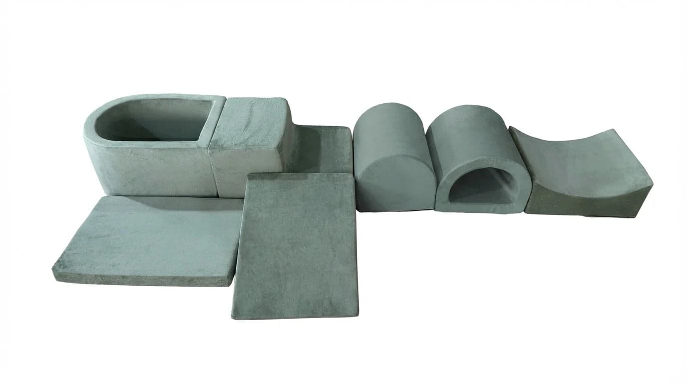 Conjunto de brinquedos em espuma 7 peças com piscina de bolas cinzento