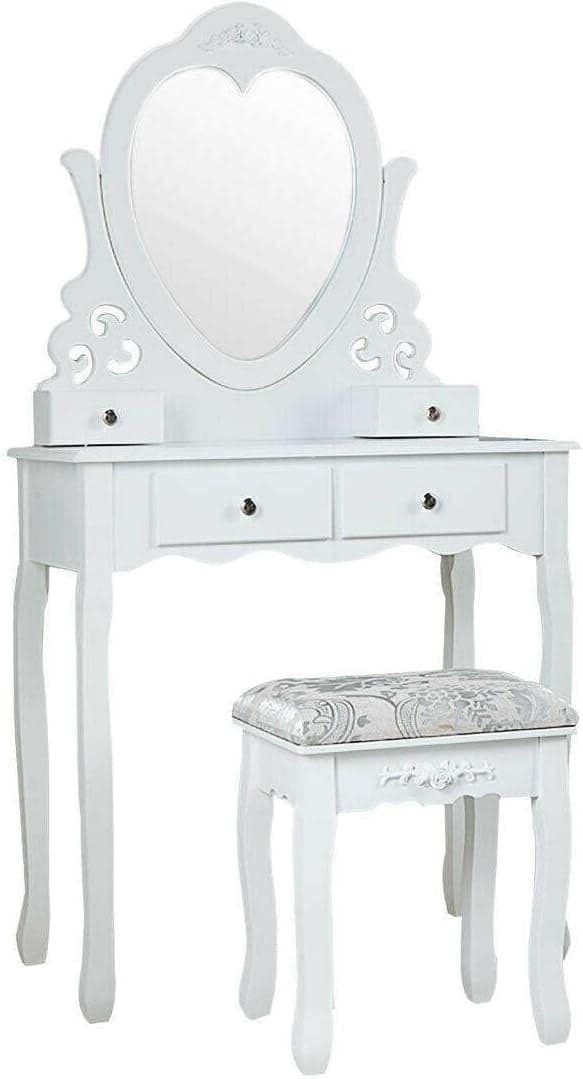 Toucador com espelho em forma de coração e banco 50 x 30 x 136 cm branco