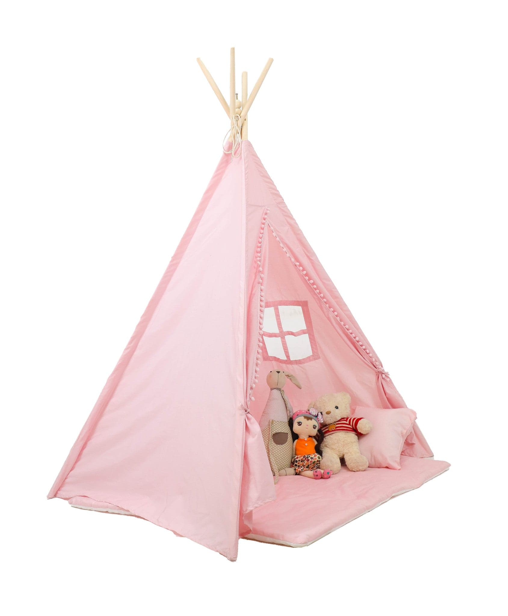 Tenda tipi infantil com tapete e almofadas rosa