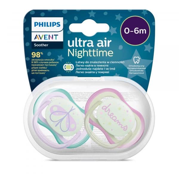 Philips Avent 2 Chupetas Ultra Air Night 0-6M Rosa