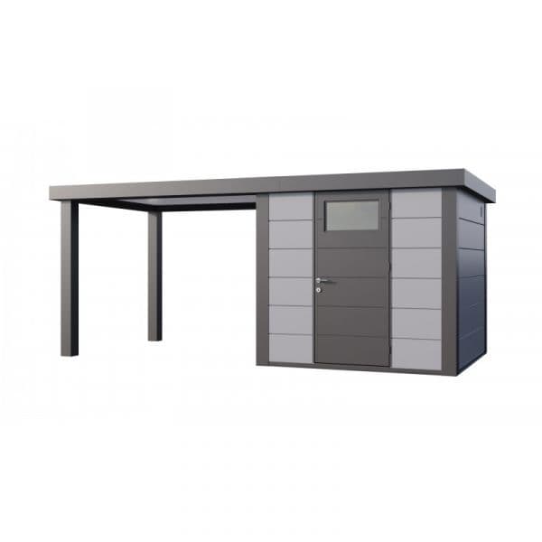 Telluria Abrigo de Jardim Metálico NH4 com Apoio Aberto Grande à Esquerda Cinza Claro (238 x 238) + (284 x 238) Aço Galvanizado