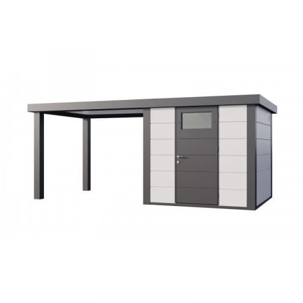 Telluria Abrigo de Jardim Metálico NH4 com Apoio Aberto Grande à Esquerda Branco (238 x 238) + (284 x 238) Aço Galvanizado